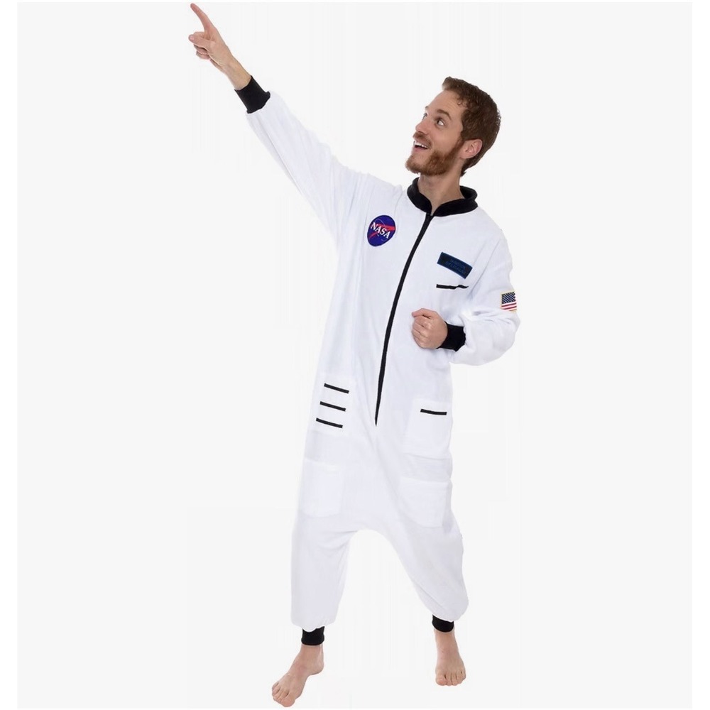 NEW! NASA Astronaut Space Adult Fleece One Piece Bodysuit Costume White SZ L